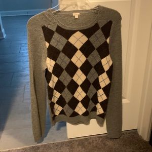 J Crew grey and brown argyle sweater. Worn a few times but in excellent shape.